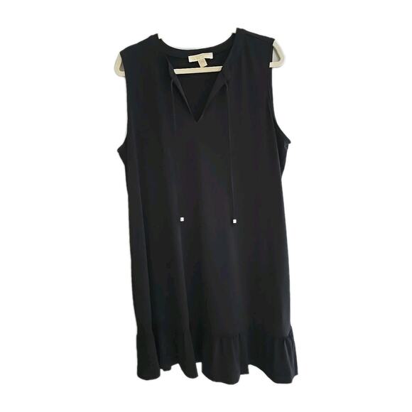 Michael Kors Black V-Neck Ruffle Hem Sleeveless Shift Dress Womans Plus Size 2X - Picture 1 of 6